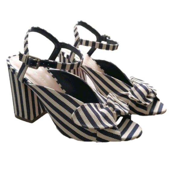 Loeffler Randall Leigh Striped Canvas Block Heel Sandal Navy and White Size 7B - Picture 2 of 9